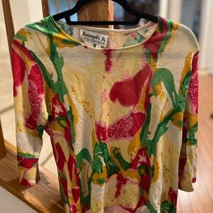 Joseph A Cream Knit Top with Red, Green & Yellow Brushstrokes